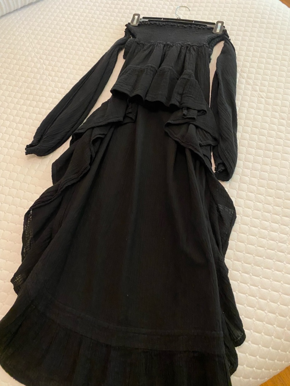Original by Xbal Beach Set Black Long-Sleeve Crop Top and Ruffle Maxi High Low S